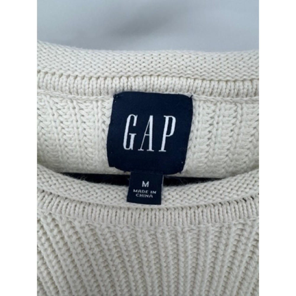 GAP Women Cream Striped Cotton Rollneck Knit Sweater MEDIUM Minimalist Nautical - Picture 3 of 9